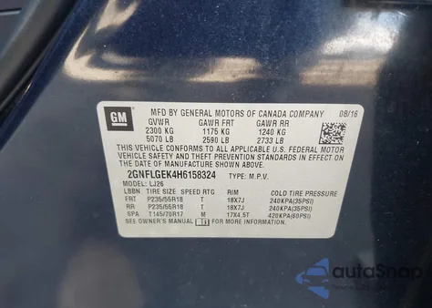 2017 Chevrolet Equinox Premier из США, поврежденный, VIN 2GNFLGEK4H6158324